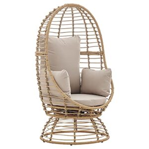 Barton Oversized Egg Style Wicker Chair w/Canopy & 4 Cushions Swivel Outdoor Patio Lounge Basket