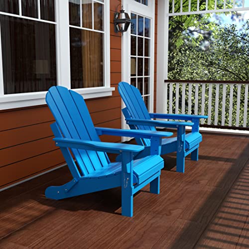 WO Home Furniture Adirondack Chair Set of 2 PCS Outdoor Patio Folding Chair for Fire Pit Garden Lawn Backyard (Pacific Blue)