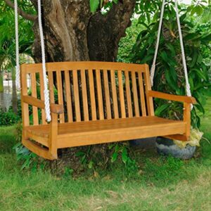 Hanging Porch Swing Brown Traditional Western Acacia Wood Water Resistant Weather