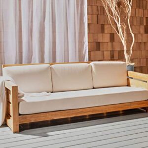 Safavieh CPT1008A Couture Guadeloupe Brazilian Teak Outdoor 3-Seat Patio Sofa, Natural/White