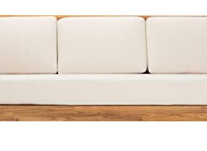 Safavieh CPT1008A Couture Guadeloupe Brazilian Teak Outdoor 3-Seat Patio Sofa, Natural/White