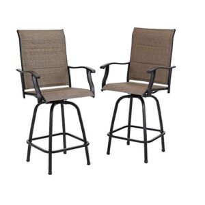 phi villa 2 pcs outdoor swivel bar stools bar height patio chair with padded sling fabric, all weather resistant steel frame