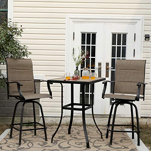 PHI VILLA 2 PCS Outdoor Swivel Bar Stools Bar Height Patio Chair with Padded Sling Fabric, All Weather Resistant Steel Frame