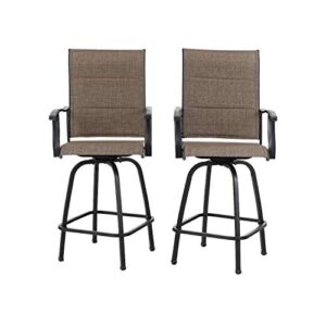 PHI VILLA 2 PCS Outdoor Swivel Bar Stools Bar Height Patio Chair with Padded Sling Fabric, All Weather Resistant Steel Frame