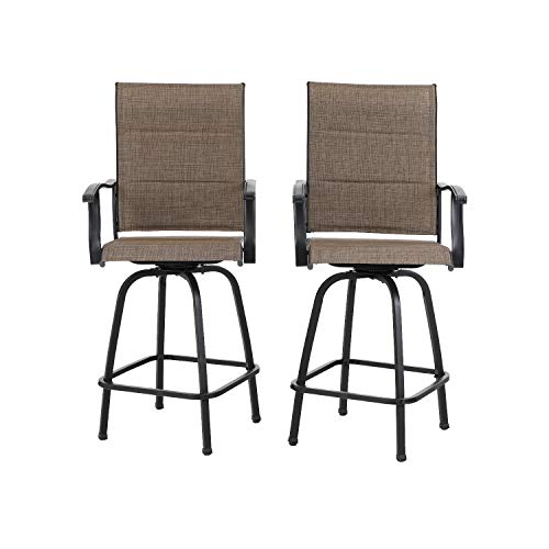 PHI VILLA 2 PCS Outdoor Swivel Bar Stools Bar Height Patio Chair with Padded Sling Fabric, All Weather Resistant Steel Frame