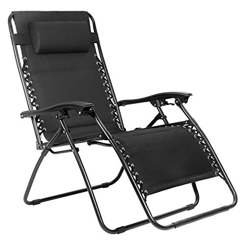 Flamaker Zero Gravity Chair Oversized Padded Patio Adjustable Recliner Outdoor Lounger Chair with Headrest for Poolside, Yard and Camping (Black)