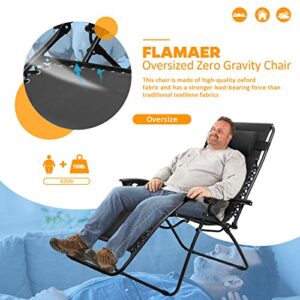 Flamaker Zero Gravity Chair Oversized Padded Patio Adjustable Recliner Outdoor Lounger Chair with Headrest for Poolside, Yard and Camping (Black)