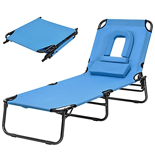 HAPPYGRILL Beach Lounge Chair Adjustable Folding Chaise Sunbathing Chair for Patio Backyard Beach