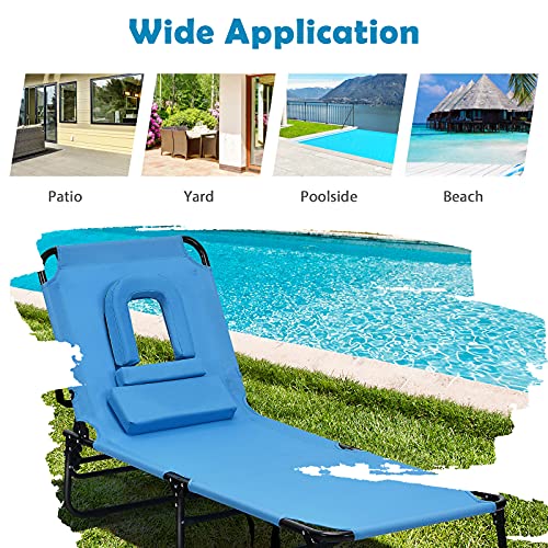 HAPPYGRILL Beach Lounge Chair Adjustable Folding Chaise Sunbathing Chair for Patio Backyard Beach