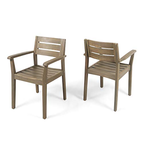 Christopher Knight Home 306673 Stanford Outdoor Dining Chairs | Acacia Wood | Gray Finish | Set of 2