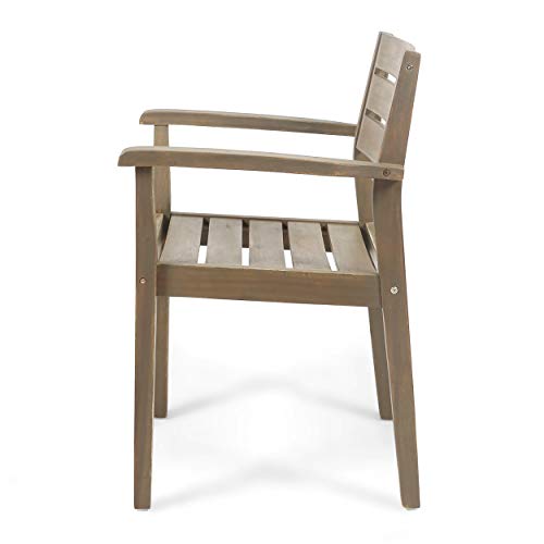 Christopher Knight Home 306673 Stanford Outdoor Dining Chairs | Acacia Wood | Gray Finish | Set of 2