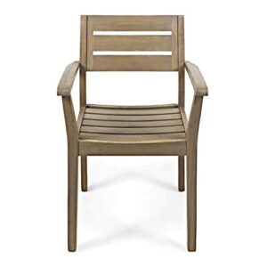 Christopher Knight Home 306673 Stanford Outdoor Dining Chairs | Acacia Wood | Gray Finish | Set of 2