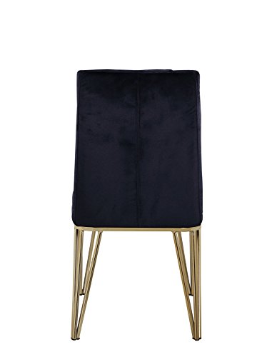 Iconic Home Callahan Dining Side Chair Button Tufted Velvet Upholstered Solid Gold Tone Metal Base Spindle Legs (Set of 2) Modern Contemporary, Black