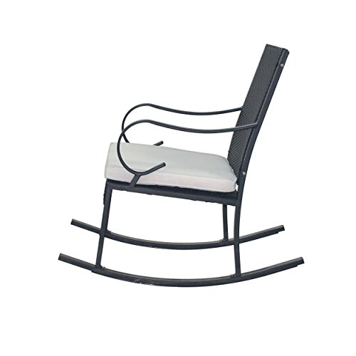 Christopher Knight Home Muriel Outdoor Wicker Rocking Chair, Black/White Cushion