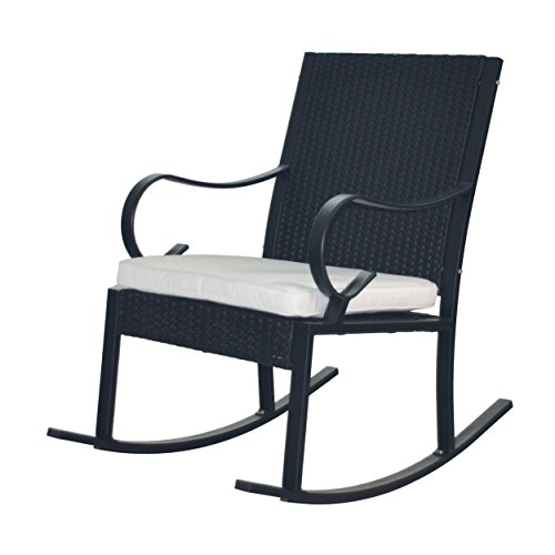 Christopher Knight Home Muriel Outdoor Wicker Rocking Chair, Black/White Cushion