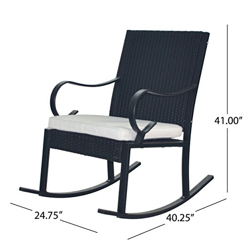 Christopher Knight Home Muriel Outdoor Wicker Rocking Chair, Black/White Cushion