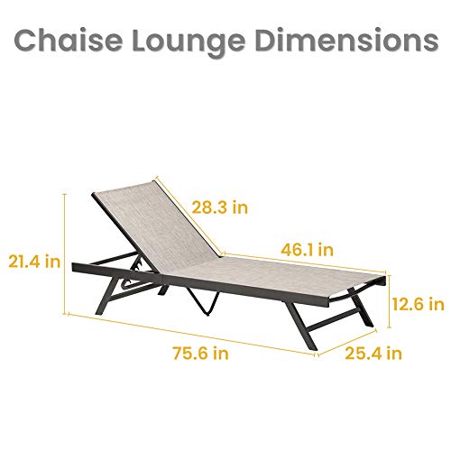 Crestlive Products Aluminum Adjustable Chaise Lounge Chair Outdoor Five-Position Recliner, Curved Design, All Weather for Patio, Beach, Yard, Pool (2PCS Beige)