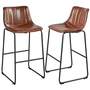 yaheetech 30″ pu leather dining chairs armless chairs indoor/outdoor kitchen dining room chairs with metal legs and footrest, set of 2, brown