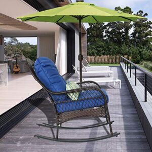 Sundale Outdoor Wicker Rocking Chair Rattan Outdoor Patio Yard Furniture All- Weather with Cushions & Lumbar Pillow (Navy)