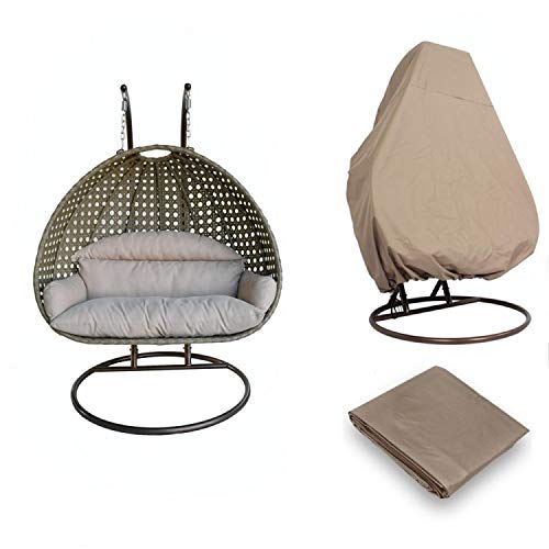 Island Gale® Luxury 2 Person Outdoor, Patio, Hanging Wicker Swing Chair ((2 Person) X-Large-Plus, Latte Rattan/Latte Cushion with Free Cover $128 Dollar Value)