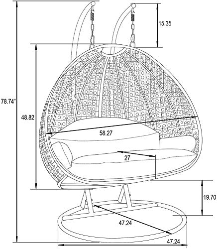 Island Gale® Luxury 2 Person Outdoor, Patio, Hanging Wicker Swing Chair ((2 Person) X-Large-Plus, Latte Rattan/Latte Cushion with Free Cover $128 Dollar Value)