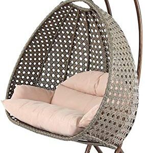 Island Gale® Luxury 2 Person Outdoor, Patio, Hanging Wicker Swing Chair ((2 Person) X-Large-Plus, Latte Rattan/Latte Cushion with Free Cover $128 Dollar Value)