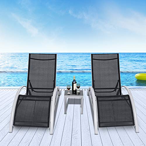 Safstar Patio Chaise Lounge Set Outdoor 3-Piece Furniture, Backyard Poolside Chairs for All Weather