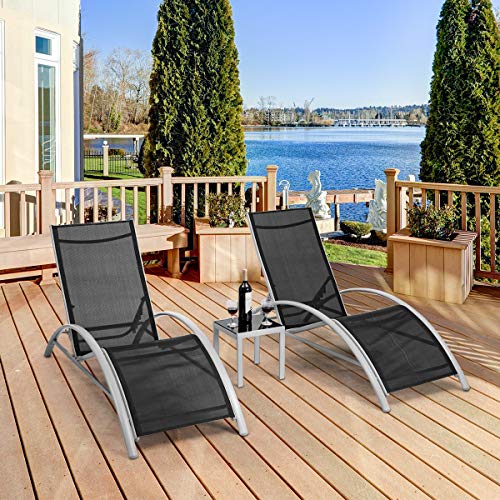 Safstar Patio Chaise Lounge Set Outdoor 3-Piece Furniture, Backyard Poolside Chairs for All Weather