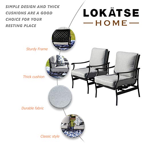 LOKATSE HOME Patio Bistro Dining Chairs Sets Outdoor Conversation Steel Iron Furniture with 5.1 Inch Thick Seat Cushions, Grey