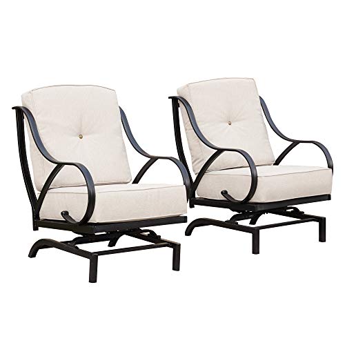 Top Space Rocking Motion Patio Chair Outdoor Deep Seating Club Chair Metal Furniture Set with Soft Cushion Sturdy Metal Frame Furniture for Garden Yard Lawn Poolside (2PCS, White)