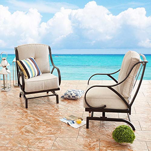 Top Space Rocking Motion Patio Chair Outdoor Deep Seating Club Chair Metal Furniture Set with Soft Cushion Sturdy Metal Frame Furniture for Garden Yard Lawn Poolside (2PCS, White)