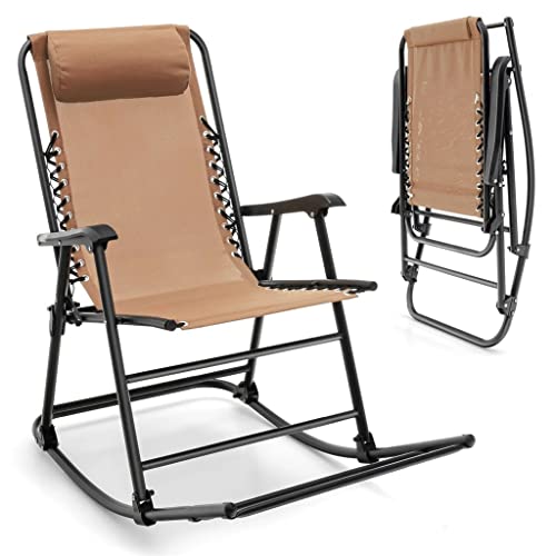 PDGJG Patio Camping Rocking Chair Folding Rocking Chair Footrest Outdoor Beige