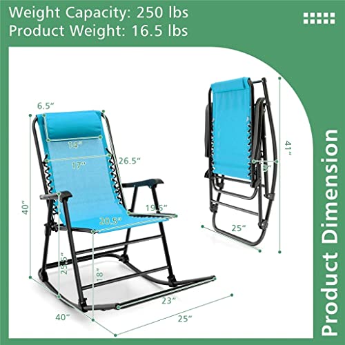 PDGJG 2 Piece Patio Camping Rocking Chair Folding Rocking Chair Footrest