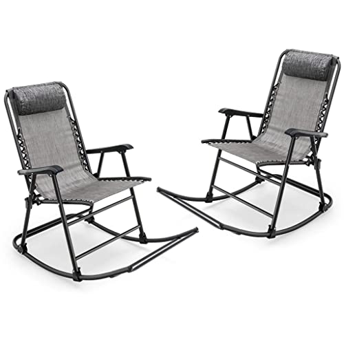 PDGJG 2 Piece Patio Camping Rocking Chair Folding Rocking Chair Footrest