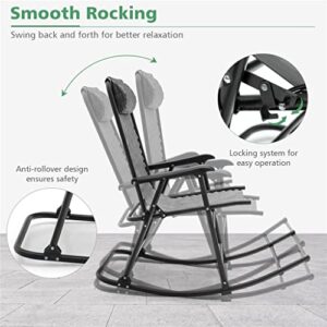 PDGJG 2 Piece Patio Camping Rocking Chair Folding Rocking Chair Footrest