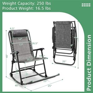 PDGJG 2 Piece Patio Camping Rocking Chair Folding Rocking Chair Footrest