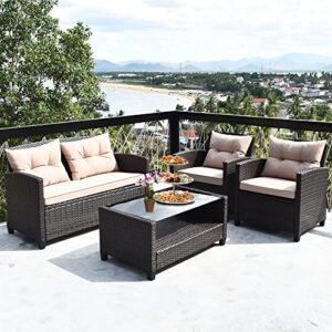 CXDTBH 8PCS Outdoor Rattan Furniture Set Cushioned Sofa Armrest Table Single Sofa Loveseat