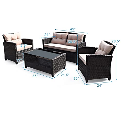CXDTBH 8PCS Outdoor Rattan Furniture Set Cushioned Sofa Armrest Table Single Sofa Loveseat