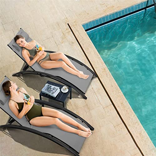 CXDTBH 3Pcs Sun Lounger Recliner Set Aluminum Chaise Lounges,Reclining Chair with 5 Adjustable Backrest, Head Cushion, Table for Garden