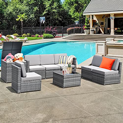 CXDTBH 8PCS Outdoor Wicker Rattan Furniture Set Cushioned Sectional Sofa Storage Table Corner Sofa