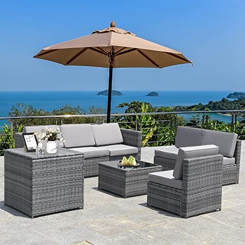 CXDTBH 8PCS Outdoor Wicker Rattan Furniture Set Cushioned Sectional Sofa Storage Table Corner Sofa