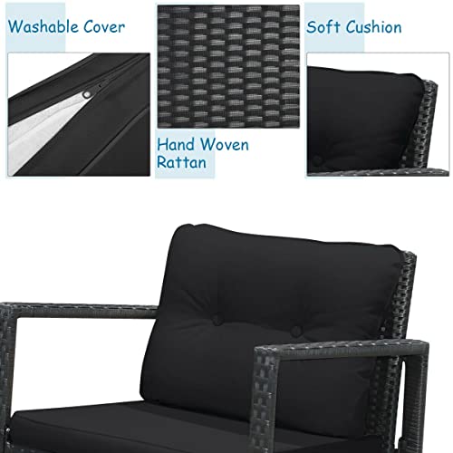 CXDTBH 3PCS Patio Rattan Furniture Set Rocking Chairs Cushioned Sofa Black Rocking Chair