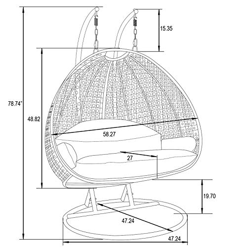 LeisureMod Beige 2 Person Hanging Double Swing Chair, X-Large Wicker Rattan Egg Chair with Stand and Cushion for Indoor Outdoor Patio Garden (Beige)