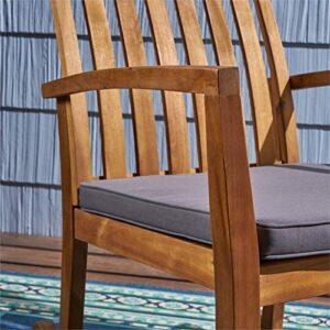 Colmena Outdoor Acacia Wood Rustic Style Rocking Chair with Cushions (Set of 2) - Teak and Dark Gray Finish