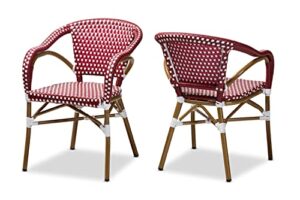 baxton studio eliane dining side chair in red and white (set of 2)