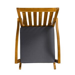 Great Deal Furniture Yvonne Patio Rocking Chair, Acacia Wood Frame, Traditional, Teak Finish with Dark Gray Cushions