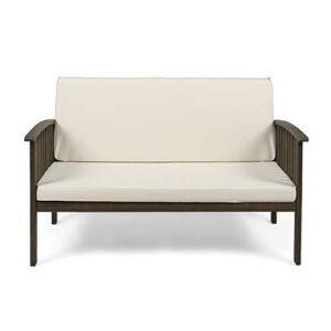 great deal furniture grace outdoor acacia wood loveseat, gray finish and cream