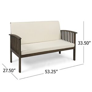 Great Deal Furniture Grace Outdoor Acacia Wood Loveseat, Gray Finish and Cream