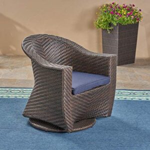 Christopher Knight Home 306023 Koch Outdoor Wicker Swivel Chair, Dark Gray, Multi Brown/Navy