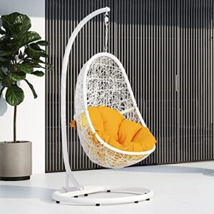 zuri furniture modern reef white basket swing chair yellow cushion with stand